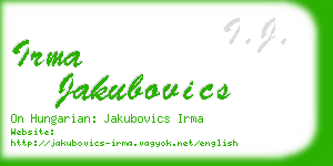 irma jakubovics business card